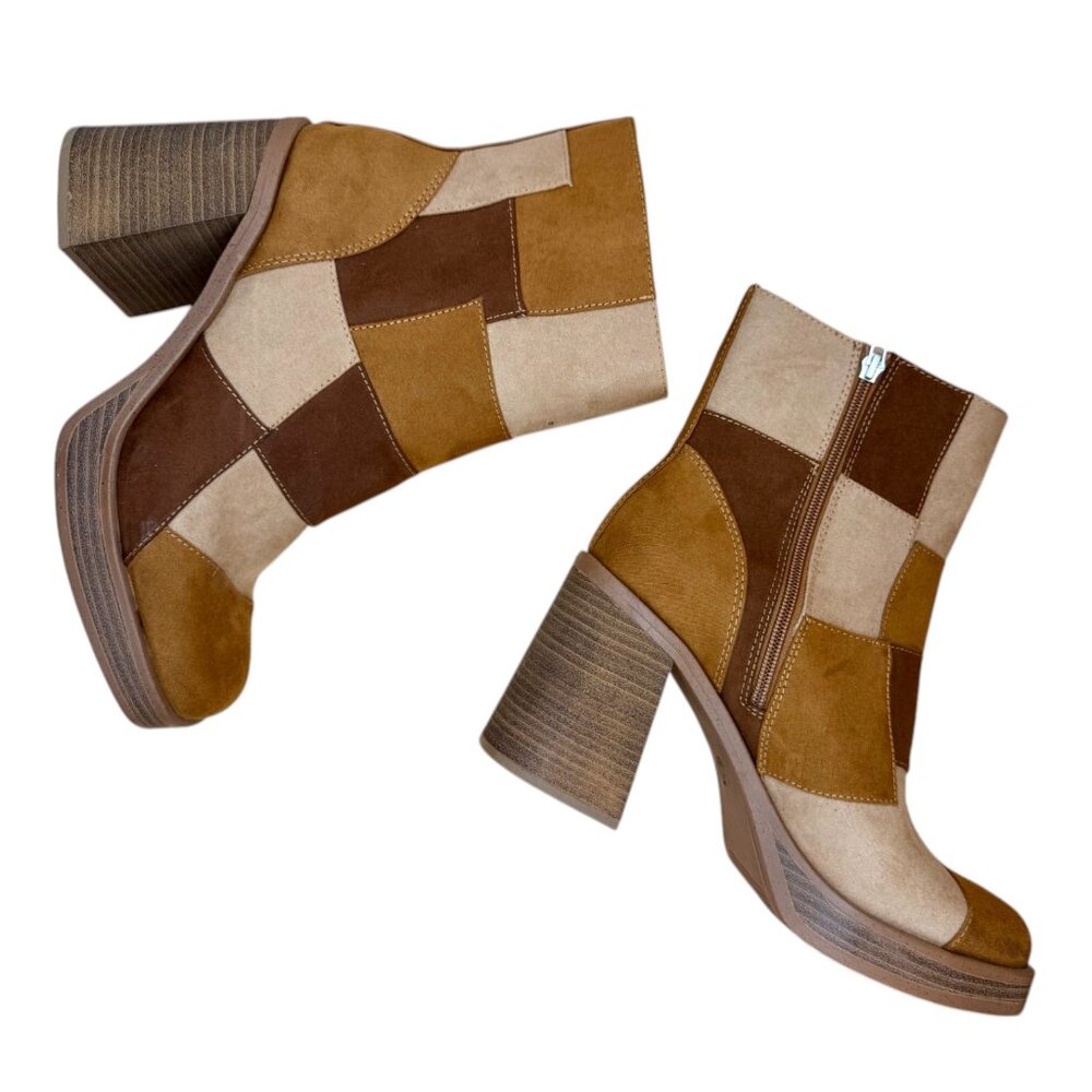 Universal Thread | Patchwork Boots Faux Suede - Tan/Brown - Size 10